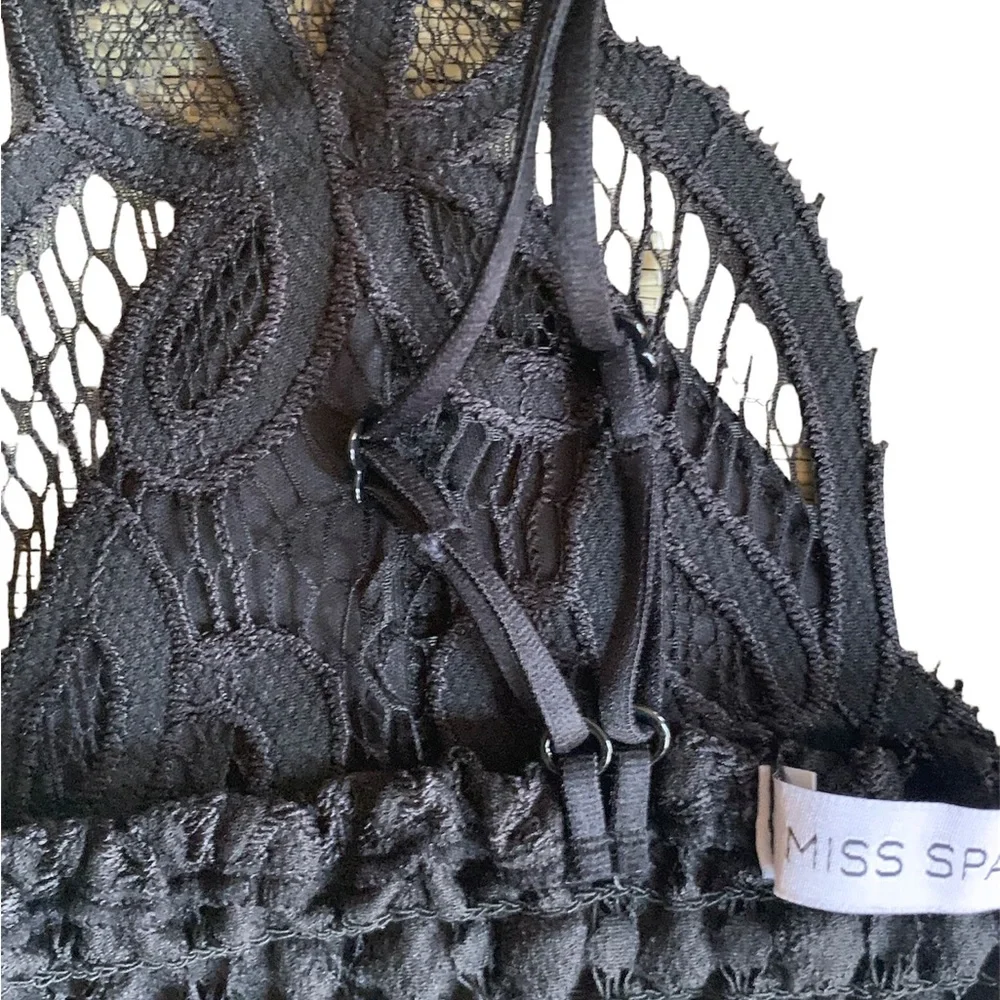 Miss Sparkling Lace Scalloped Eyelet Bralette Women Color Black Size XL - Picture 9 of 10